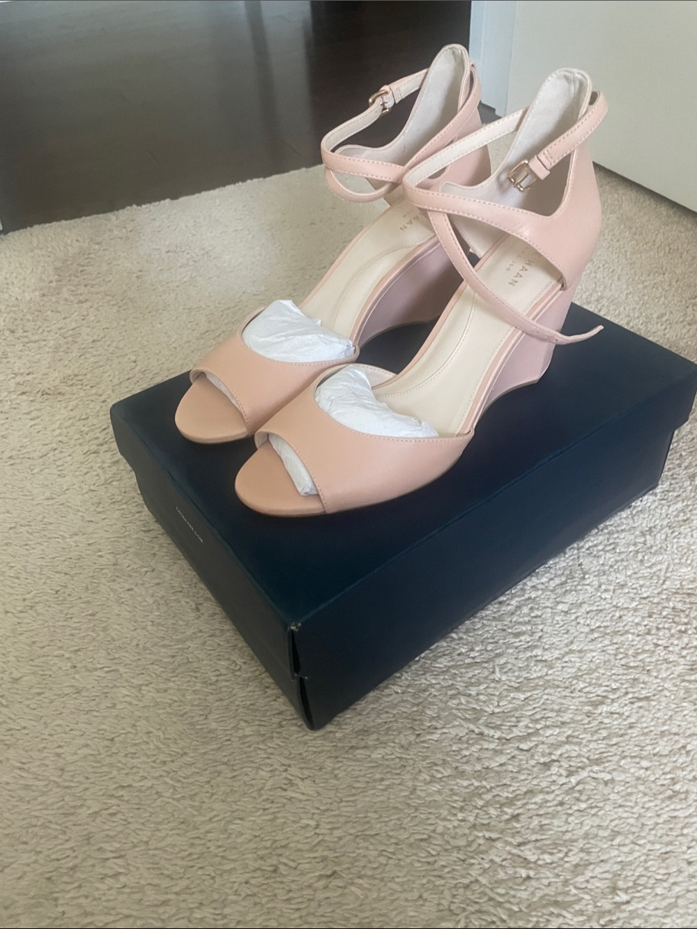 Women's Blush Pink Ankle-Strap wedge Heel Sandals